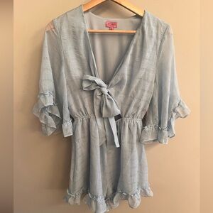 Mi‎ Ami for Francesca's Light Blue Ruffle Tie Front Romper KIMAF154-LT Small NWT